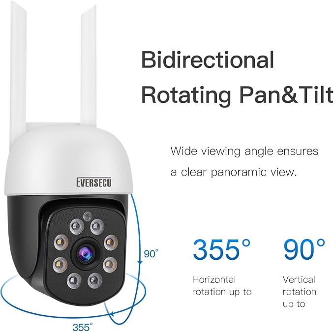 EVERSECU 2K 3.0MP Outdoor WiFi PTZ Security Camera, 2.4G WiFi, Auto Tracking, 2 Way Audio, Spot Night Vision, Compatible with Alexa, SD Card & Cloud Storage, ONVlF Compliant RTSP IP CCTV Camera(4pcs)