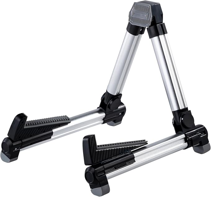 ENO MUSIC Alumium Alloy A-Frame Universal Folding Acoustic Guitar Stand, Suitable for Electric Bass Guitars , Silver