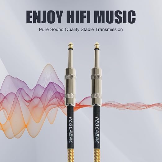 1/4 Inch TS Instrument Cable 10ft 2-Pack,Straight 6.35mm Male Jack Stereo Tip Gold Plated Audio Interconnect Cord for Electric Guitar,Bass,Keyboard,Mixer,Amplifier,Amp,Speaker,Equalizer