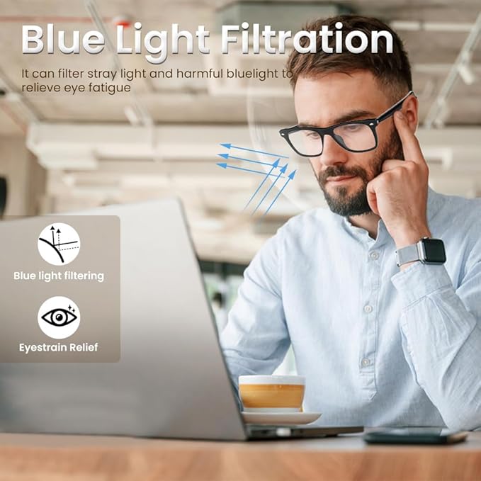 Bluetooth Audio Smart Glasses for Women Men,Blue Light Blocking Bluetooth Glasses with Open Ear Speaker,Voice Control, Hands-Free Calls & Built-in Microphone for iPhone Android Music/Work