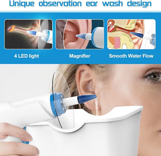 Temodu Electric Ear Wax Removal Kit, Rechargeable Earwax Remove Removal Ear Irrigation System, and Effective Clean Ear, Features Disposable Tips & Ear Catch Basin (9+1 Disposable Tips) (Blue)