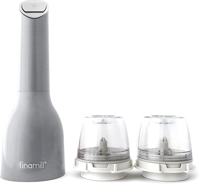 FinaMill’s Award-Winning Battery Operated Salt and Pepper Grinder Set – Adjustable Coarseness, Ceramic Grinding Elements, LED Light, 2 Quick-Change Pods – Perfect for Home Cooking and Gifting