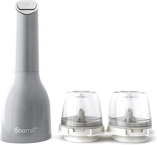FinaMill’s Award-Winning Battery Operated Salt and Pepper Grinder Set – Adjustable Coarseness, Ceramic Grinding Elements, LED Light, 2 Quick-Change Pods – Perfect for Home Cooking and Gifting