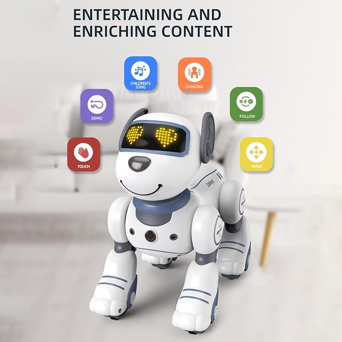 Robot Puppy Dog, Robot Puppy with Dance, Music, Light Effects, Interactive Programmable Intelligent Remote Control Dog AI Toys for Teens Adults Chrismas Birthday (Blue)