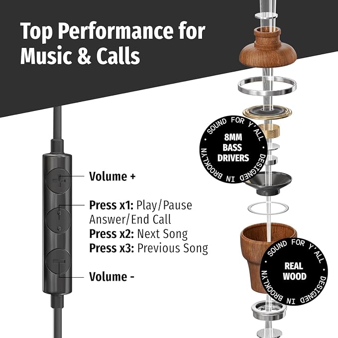 Symphonized Premium Airtube Headphones EMF Earbuds, 3D Sound, Microphone Volume Control, 8mm Bass Drivers Granting High Audio Quality for USB C iPhone 15, 16, 17 and Android Devices