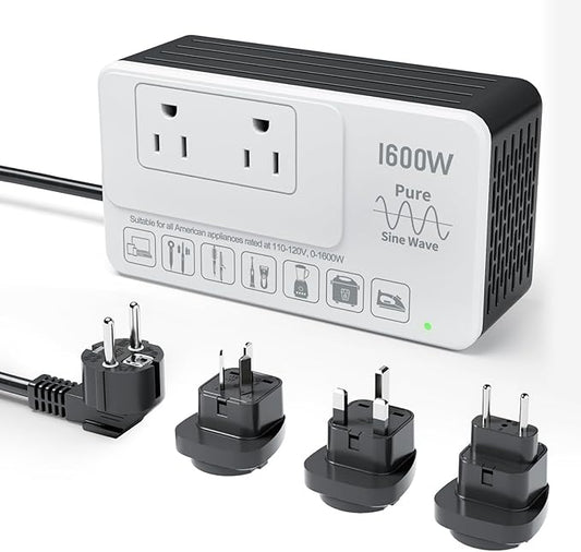 220V to 110V Converter for European International Travel - Eleclead 1600W Voltage Converter US to Europe for Hair Dryer, Straightener, Curling Iron, Plug & Play - Power Any U.S. Appliances in 220-250V