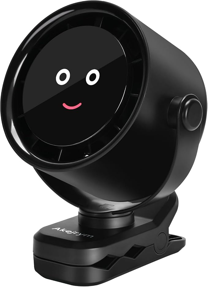 Akejrym Clip on Fan for Bed, Portable Fan for Travel, 360° Rotate Battery Operated Personal Fan, Digital display, stroller fan with 5 Speeds, For Home Office Stroller Camping - Black