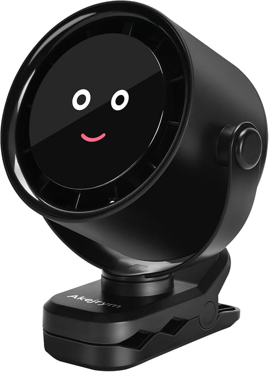 Akejrym Clip on Fan for Bed, Portable Fan for Travel, 360° Rotate Battery Operated Personal Fan, Digital display, stroller fan with 5 Speeds, For Home Office Stroller Camping - Black