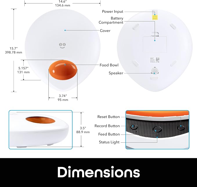 Geeni Smart Pet Feeder for Wet or Dry Food, 5-Meal Automatic Dog and Cat Feeder with Ice Packs, Programmable Timer, Battery Backup, Alexa and Google Home Compatible, White