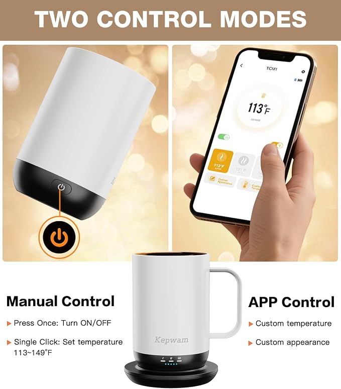 Kepwam Self-Heating Coffee Mug T1, 16oz Rechargeable Heated Coffee Mug, Smart Coffee Warmer Mug with App-Controlled,Advanced Temperature-Controlled Heating Coffee Gifts for Women Men Coffee Lover