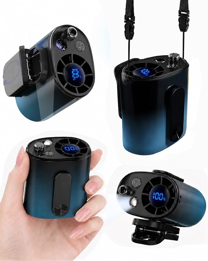 portable waist fan clip on with flashlight black and blue