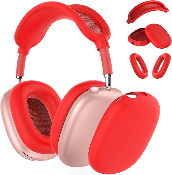 Silicone Case Cover for AirPods Max Headphones, Ear Pad Case Cover/Ear Cups Cover/Headband Cover for AirPods Max 2/1 (2026/2024/2020)(USB-C/Lightning),Silicone Accessories for Apple AirPods Max 2, Red