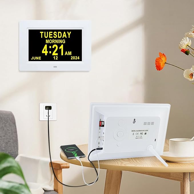 TMC 7 Inch Digital Clock with Day and Date for Elderly - 12 Alarm Options, Auto-Dim, Digital Clock Large Display Dementia Clock for Impaired Vision People, Age Seniors,Elderly, Alzheimer