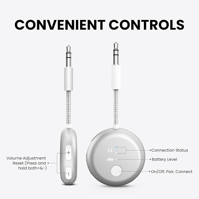 Avantree SoundJet R1 – 25Hr Airplane Bluetooth Adapter for All AirPods | Qualcomm Chipset & aptX Adaptive, Wireless Audio Transmitter for Flight Travel, Works with Bose & Other Headphones