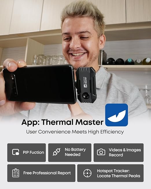 Thermal Master P1 - Thermal Camera for USB-C iPhone & Android, 320x240 Super Resolution Infrared Imager w/3.6℉ Accuracy, -4℉-1112℉ High Temp, Spot Tracker, 15x Zoom, 160x120 Ir Resolution, Grey