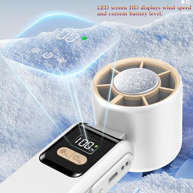 Portable and Foldable 3 in 1 mini ICE-Cooling high speed Turbo fan, 9W Led digital display of 1~199 levels wind speed and power,Brushless motor, Rechargeable dual colors housing(Grey and Purple)