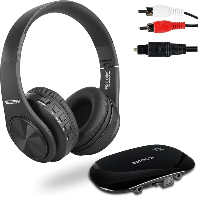 Retekess TA005 Wireless Headphones for TV Watching, TV Headphones for Seniors with Transmitter, Support A/B Channel, AUX, RCA and Optical Input for Elderly, Family (Pack of 1)