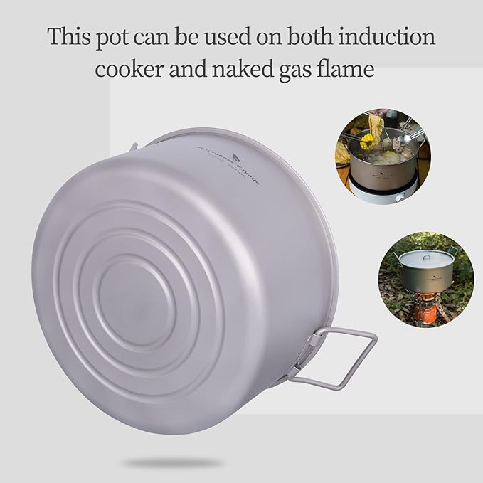 Boundless Voyage 5L Titanium Cooking Pot with Lid & Folding Handle Large Soup Pot for Outdoor Camping Hiking Picnic Home Kitchen Ultralight Cookware Ti2104C