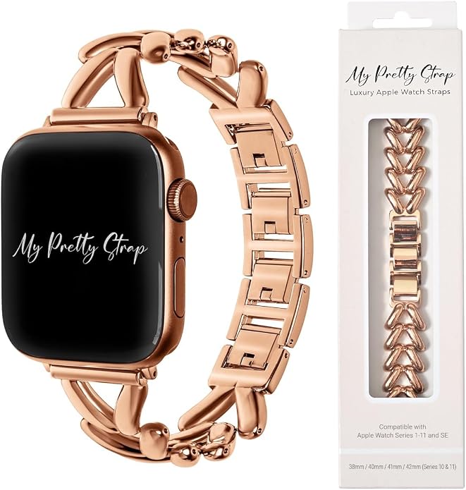 My Pretty Strap - Compatible Apple Watch Band Strap, Stainless Steel Fashion iWatch Replacement Strap- Easy Resizing, No Tool Needed, Fits Most Wrists- Series 1-11, SE and Ultra