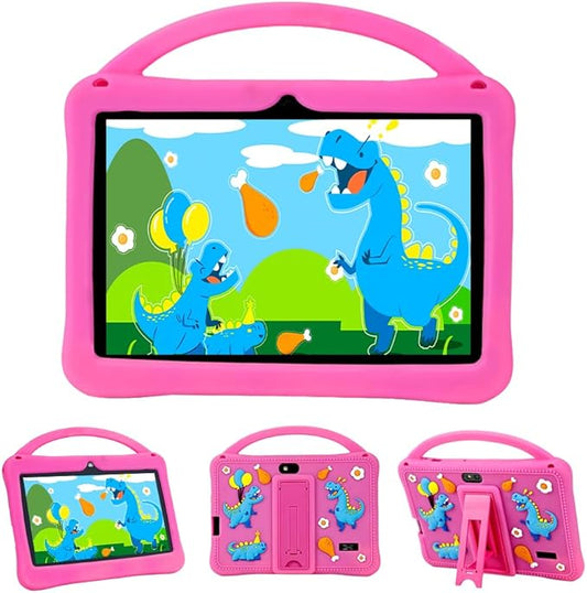 Veidoo 7 inch Android Tablets for Kids, 2GB RAM, 32GB ROM, aiwawa Apps Parent Controls, Educational Games, WiFi, Dual Camera, Silicone Case（Pink）