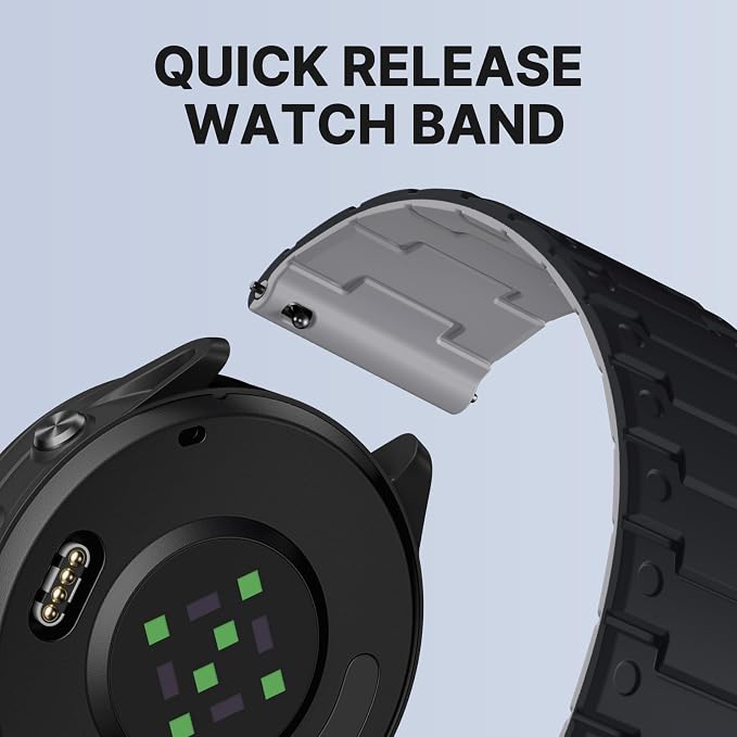 Bandletic 22mm Magnetic Watchband, Quick Release Rugged Silicone Watch Strap Compatible with Garmin Forerunner 265 Watch Band, Soft Smartwatch Wristband Replacement Straps for Men Women, Black/Gray