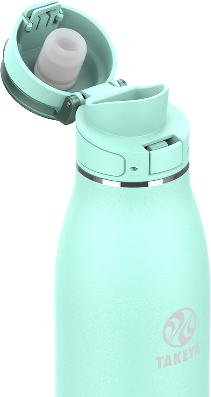 Takeya Traveler Stainless Steel Travel Coffee Mug with Flip-Lock Lid (25 oz, Aqua)- Leakproof Insulated Mug for Coffee & Tea