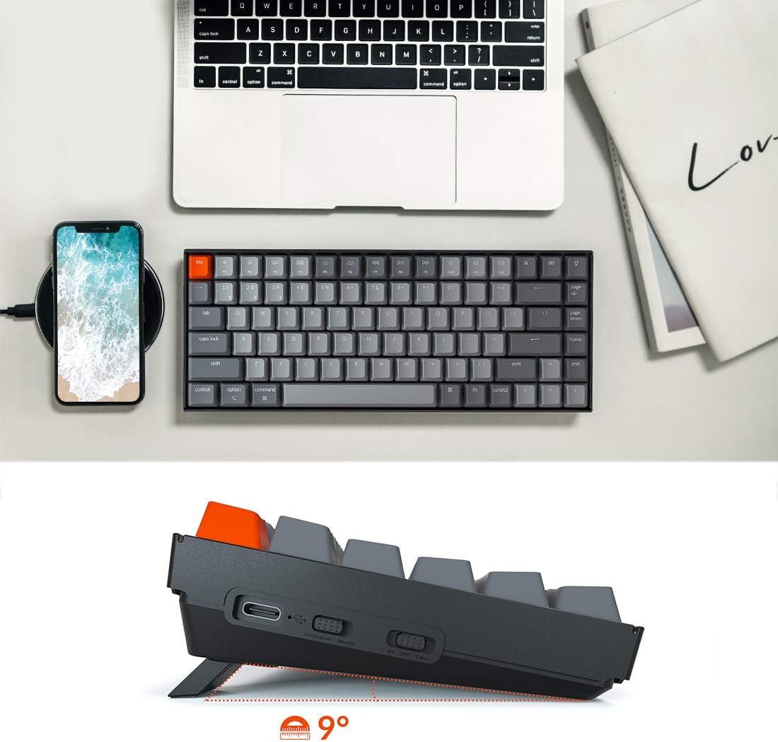 Keychron K2 75% Layout Bluetooth Mechanical Keyboard K Pro Red Switch/White LED Backlit/Anti Ghosting/N-Key Rollover/84 Key USB C Wired Computer Keyboard for Mac Windows-Version 2