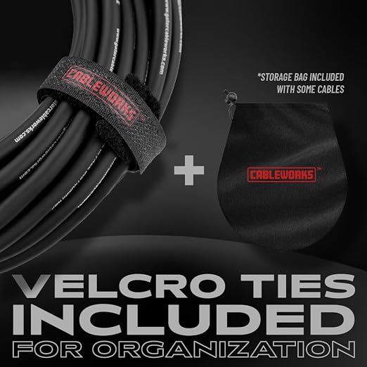 Cableworks By Gator Cases Headliner Series Premium 20 Ft Straight to Straight Guitar Instrument Cable with Quiet Switch Technology (GCWH-INS-20QT)