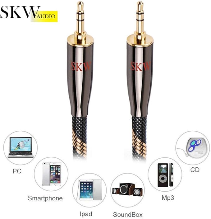 SKW Audiophiles High Gauge AUX Cable 3.5mm Male to Male Jack Cable with Diameter 6.8mm Stereo Audio Cable 4.9ft(1.5m)