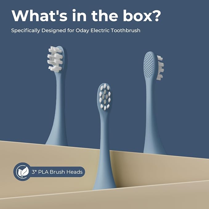 Oday Recyclable Plant-Based Electric Toothbrush Heads, Long-Lasting Replacement Brush Heads, Compatible Only with Sonic Electric Toothbrush Blue - Pack of 3