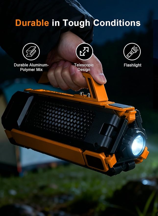 15000mAh Rechargeable Telescopic Camping Light, Portable Flashlight & Lantern with Reinforced Tripod Base, Height Adjustable Dimmable Tent Light, Power Bank for Outdoor BBQ, Hiking, Job Site, Orange