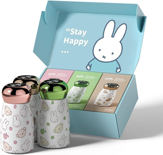 Mipow x miffy Smart Temperature Display Water Bottle, 316 Stainless Steel Travel Mug, 230ML Matte Printed Leakproof Portable Mini Thermos Cup for Daily Outdoor Travel, Set of 3