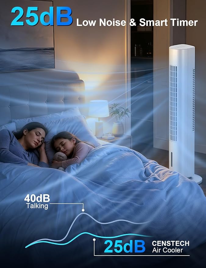 Windowless Portable Air Conditioners, 35" Evaporative Air Cooler w/3 Speeds&3 Modes, 25ft Remote&Smart Timer, 120°Oscillating Portable AC Unit, Swamp Cooler Air Conditioner for Bedroom Indoor