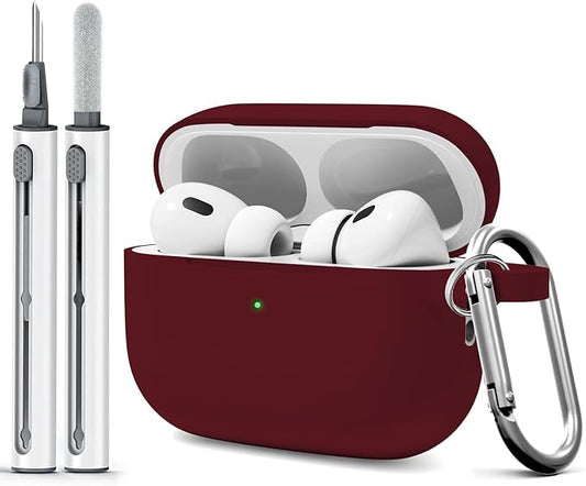 for AirPods Pro 2 Case with Cleaner Kit, Compatible with Airpods Pro 2nd/1st Generation Case (USB-C Cable) with Keychain for Women and Men,Wine Red