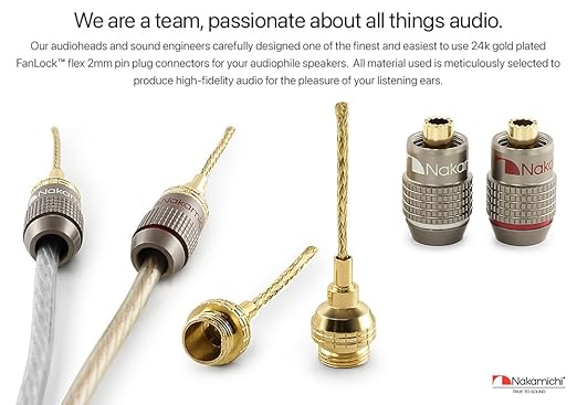 Nakamichi FanLock Excel Series 24k Gold Plated 2mm Flex Pin Banana Plugs 10 AWG - 18 AWG Gauge Size for Spring Clip Terminal Speakers Amplifier Hi-Fi Wire Cable Quick Connector, 10 Pcs (5-Pairs)