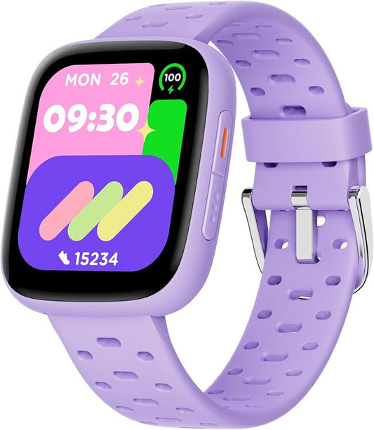 BIGGERFIVE Kids Watch No Phone Needed, 1.8" Amoled Smart Fitness Watch Pedometer, Heart Rate, Sleep Tracker, 30m Waterproof, Step Counter, Puzzle Games, 100+ Dials, Gifts for Girls 5-16, Lilac