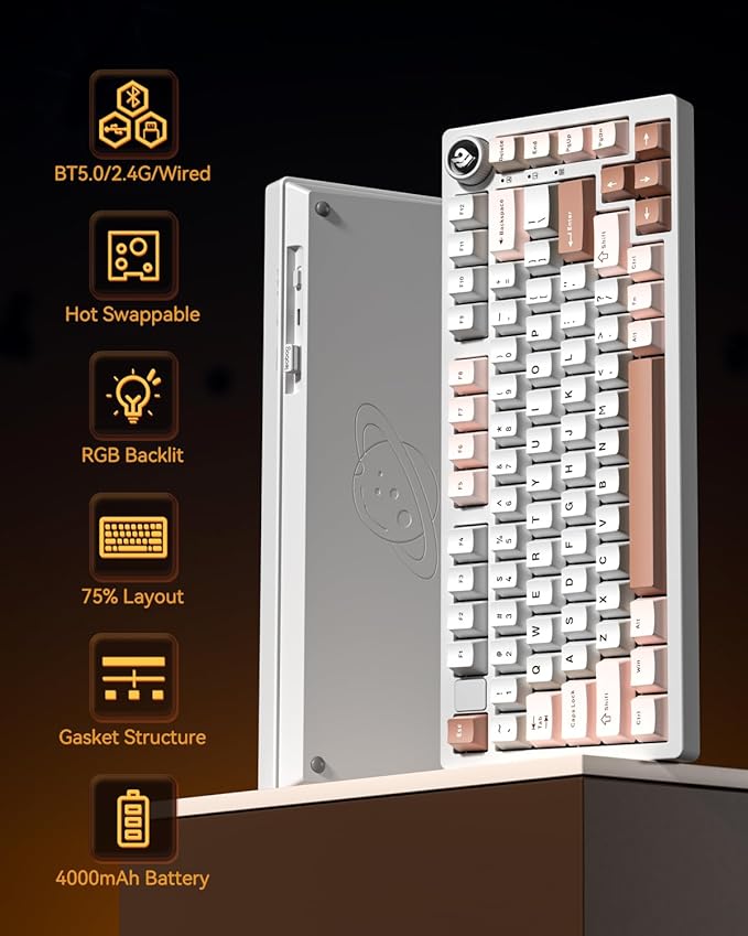 LEOBOG HI75CPro Mechanical Aluminum Keyboards, Gaming Keyboard RGB Backlit Tri-Mode BT5.0/2.4GHz/USB-C, Creamy Keyboard with PBT Keycaps for PC/Win/iOS/Andriod-Turquoise Switch, Brown