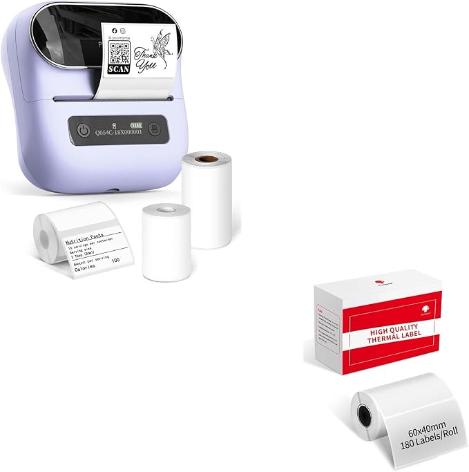 Phomemo M220 Label Maker & 4 Roll Label, 3.14 Inch Bluetooth Thermal Label Printer for Barcode, Address, Labeling, Mailing, File Folder Label, Easy to Use, Support Smartphone, Tablet&PC