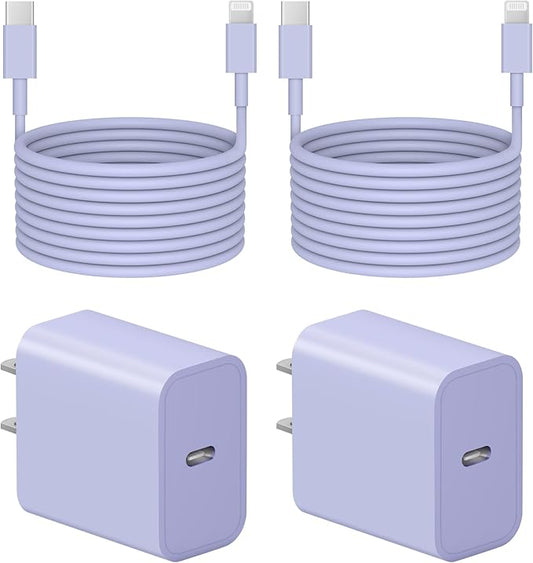 10 Ft iPhone Fast Charger, 2-Pack 20W Super Fast Charger with Long Fast Charging Cable for iPhone 14/13/12/11 Pro Max,14 Plus,Mini,Pro/XS/SE/XR/iPad - Purple