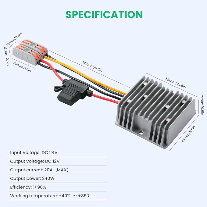 20-40V to 12V 20A 240W Waterproof DC-DC Buck Converter | Step Down Module, For Car, Truck, Led And Tools，Step Down Power Transformer