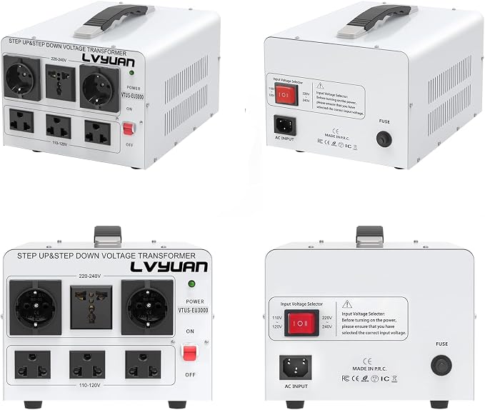 LVYUAN 3000W Watt Voltage Transformer Converter Step Up/Down Converter 110/120 Volt - 220/240 Volt with 3 US&2 EU&1 Universal Outlet and CE Certified,Circuit Break Protection