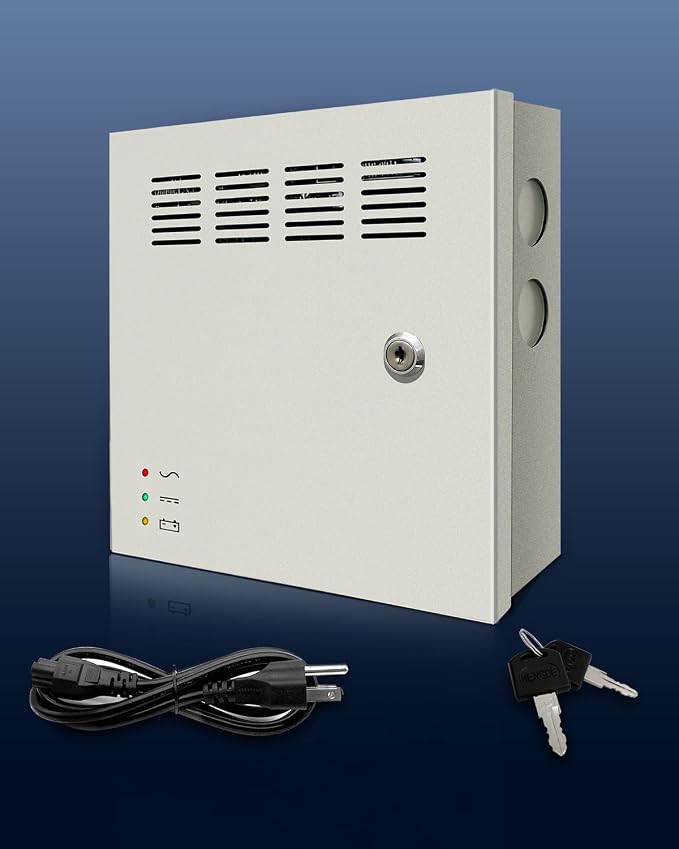 18 Channel 12V DC 20 Amp Output CCTV Distributed Power Supply Box with AC Plug and Lock for Security Cameras and DVRs (20A 18-Channel)