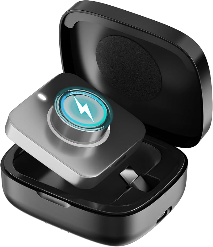 Wireless Charging Case for Oura Ring Gen 5, 4 & 3 Charger, 1000mAh Portable Travel Power Station Fits All-Sized Oura Ring 5, 4 & 3, 30-Day Runtime (Official Charger NOT Included)(Black)
