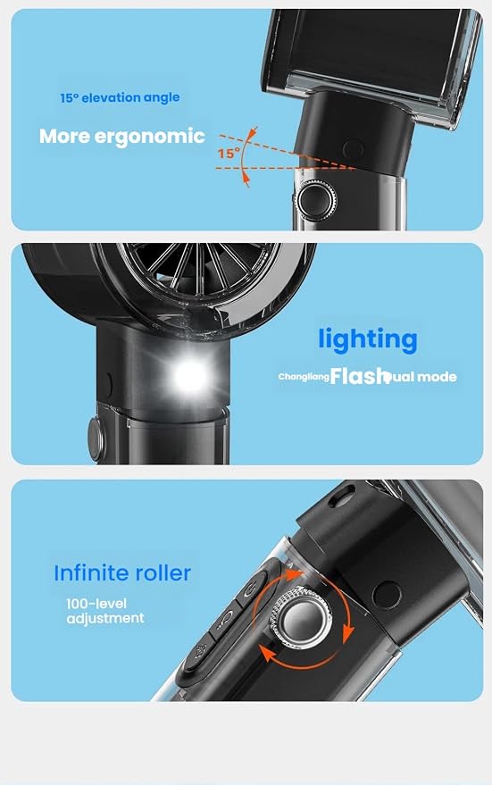 Portable Handheld Misting Fan with 100 Speeds, 3000mAh Rechargeable Battery (17H), Smart LED Display & Flashlight, Personal Mini Cooling Fan for Travel, Disney, Concerts, Makeup (BLACK)