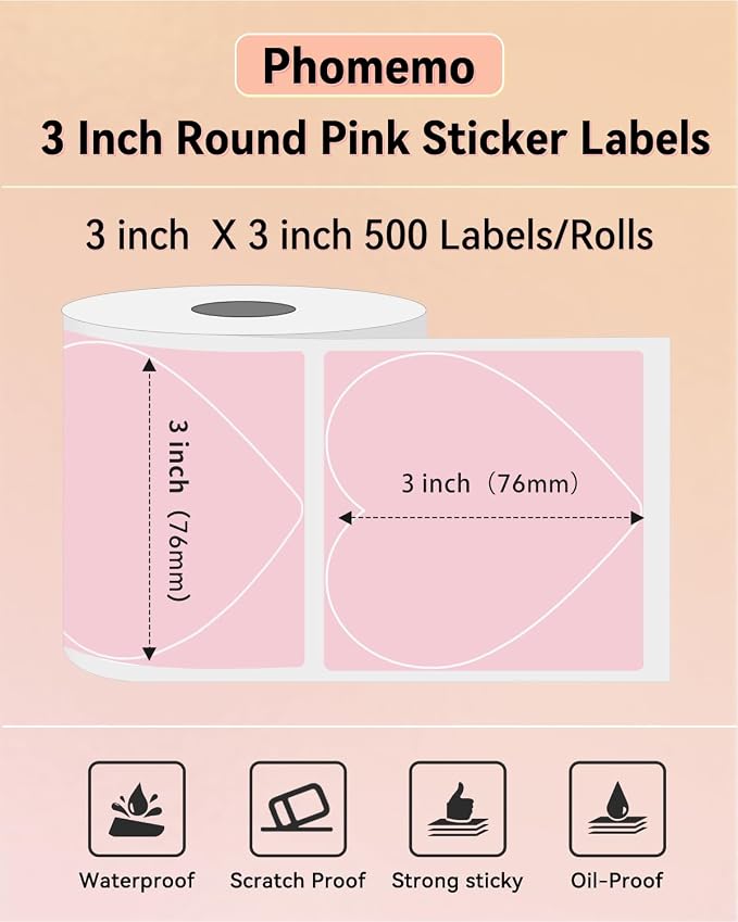 Phomemo 4x6 Shipping Label Printer with Touch Screen, Bluetooth Thermal Printer for Small Business, Auto Label Detection, 150mm/s High Speed, Compatible with Amazon, USPS, UPS, with 500 Pink Labels