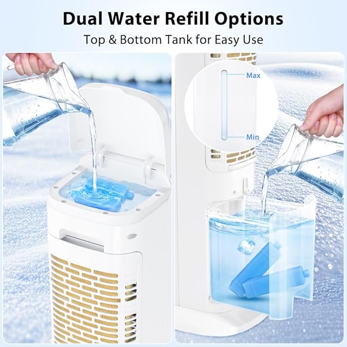 2 in 1 Portable Air Cooler with Remote, Evaporative Air Cooler with 4 Ice Packs, 12H Timer, 120° Oscillation, 3 Speed & 3 Modes Air Cooling Fan for Home, Bedroom, Office, White