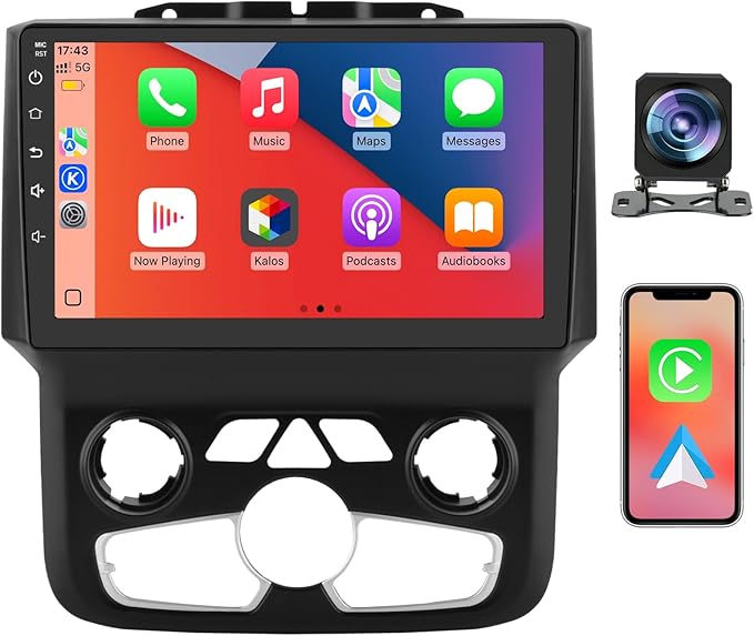 Car Radio Stereo for Dodge Ram 2013-2018 1500 2500 3500 Automatic AC with 4G RAM 64G ROM Wireless Carplay Android Auto 9 inch Head Unit with DSP Bluetooth GPS FM WiFi