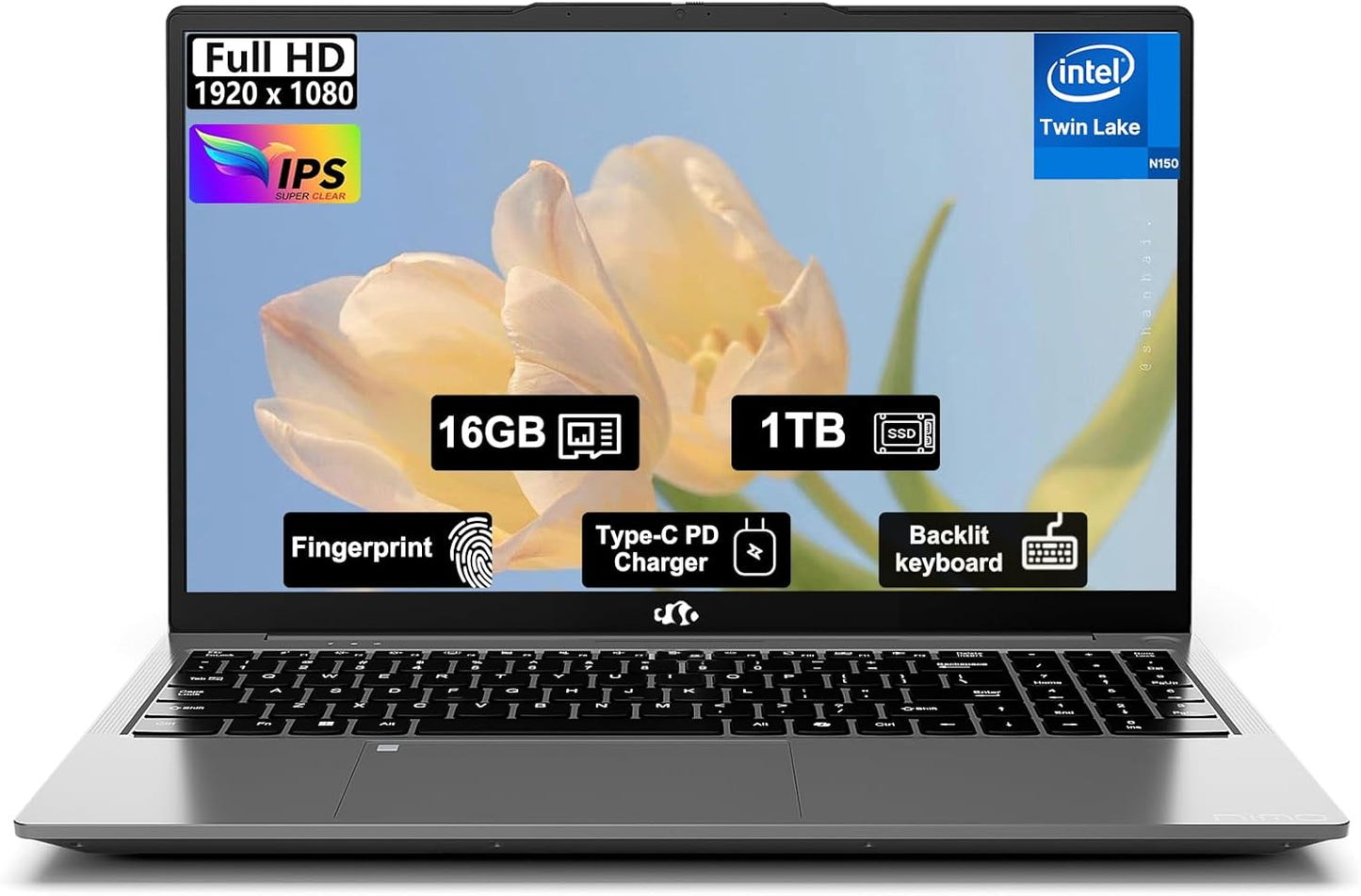 15.6" FHD IPS Student-Laptop Computer - 16GB RAM 1TB SSD, 4 Cores 13th Gen Intel N150(Beat to i3-1115G4, Up to 3.6GHz), 65W GaN Type-C, Fingerprint, Backlit Keyboard, Wi-Fi 6, BT5.2, Numpad