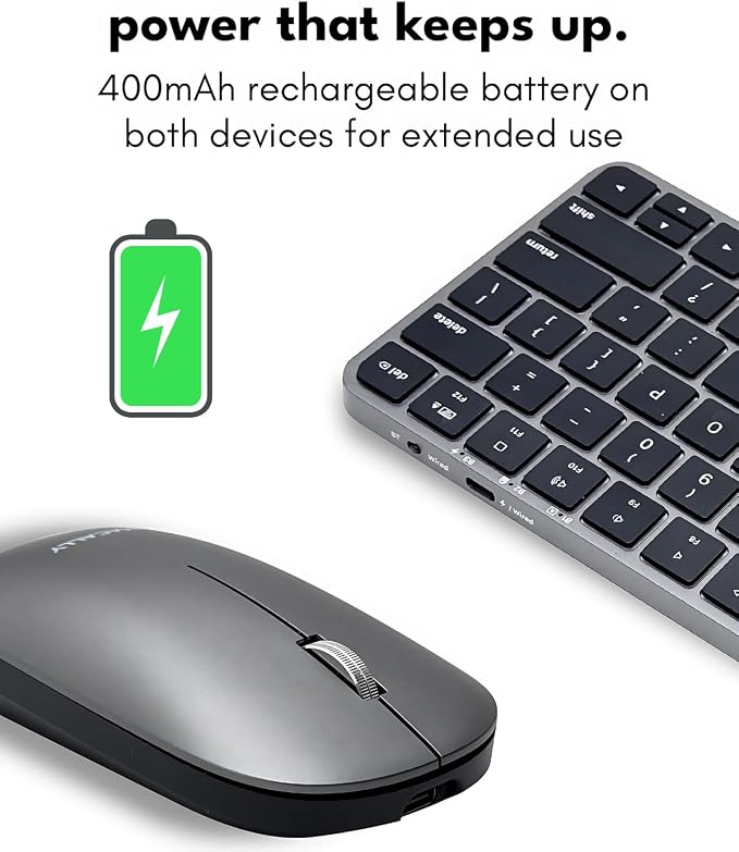 Macally Apple Wireless Keyboard and Mouse for Mac - Dual Mode (Bluetooth + Wired) - Multi-Device, Rechargeable - Mini Wireless Keyboard and Mouse Combo for MacBook, iPad, Mac Mini/Air/Pro (Space Gray)