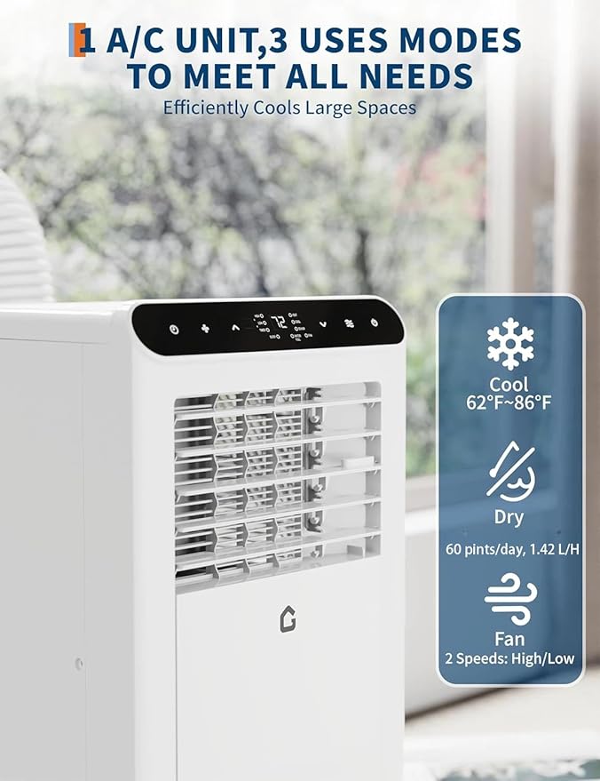 Garvee 10,000 BTU Portable Air Conditioner, 3-in-1 Portable AC Unit with Cool, Dehumidifier & Fan Modes, Covers Rooms up to 450 sq.ft, Sleep Mode, Remote Control, Timer & Full Window Kit